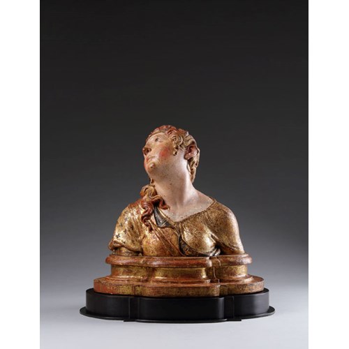 Italian Florentine Renaissance Polychromed and Gilded Carved Poplar Wood Bust of the Mary Magdalen